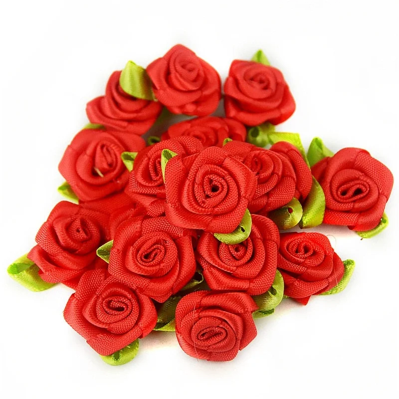 50pcs/lot 2CM Artificial Silk Mini Rose Flower Heads Make Satin Ribbon Handmade DIY Craft Scrapbooking For Wedding Decoration