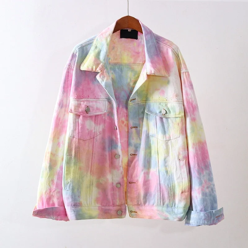 Korean Rainbow Hole Short Outerwear Women Spring And Autumn 2021 New Loose Single-Breasted Streetwear Denim Jacket Coats