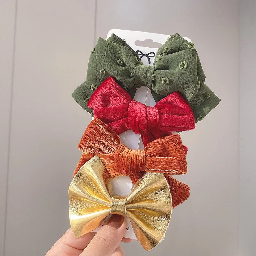 4Pcs/set Leopard Print Hairpins Bowknot Hair Clips For Cute Girls Cotton Safty Barrettes Hairgrip Headwear Kids Hair Accessories