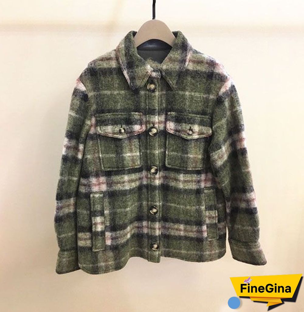 Dyed Pocket Overshirt Check Wool Blend Shirt Jacket