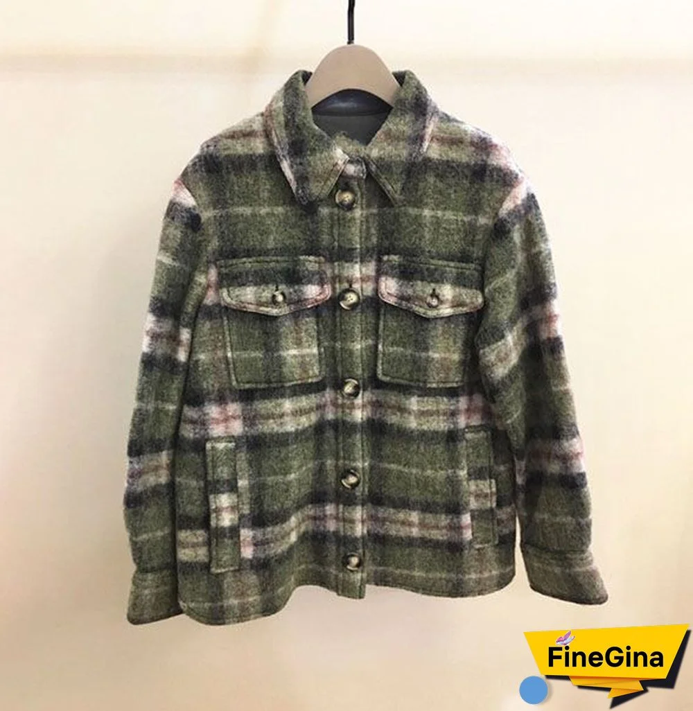 Dyed Pocket Overshirt Check Wool Blend Shirt Jacket