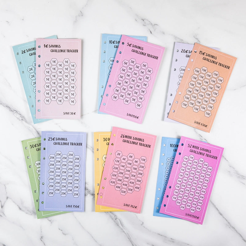 Cross-border Dedicated 6-hole A6 Euro 100 Envelopes Save Money 52 Weeks Save Challenge 30 Days Save Money USD Punch Paper