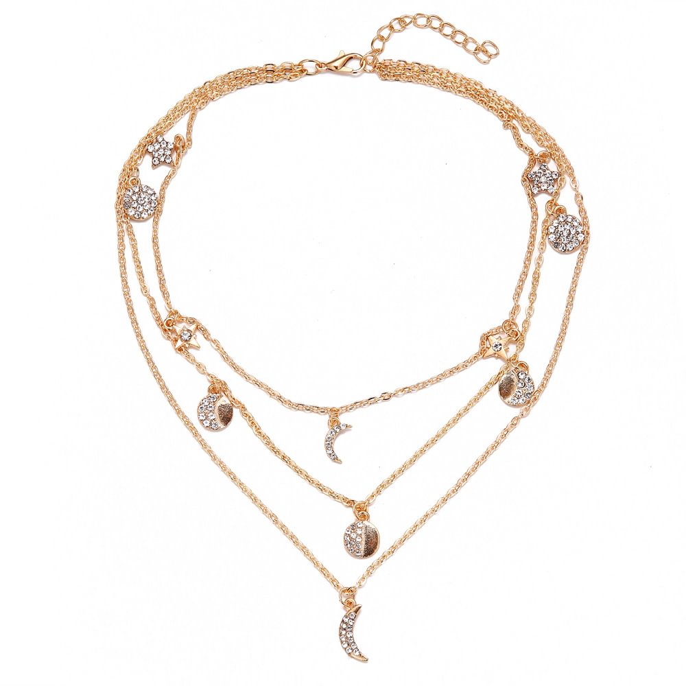  Ladies moon star round multilayer necklace - Neojana