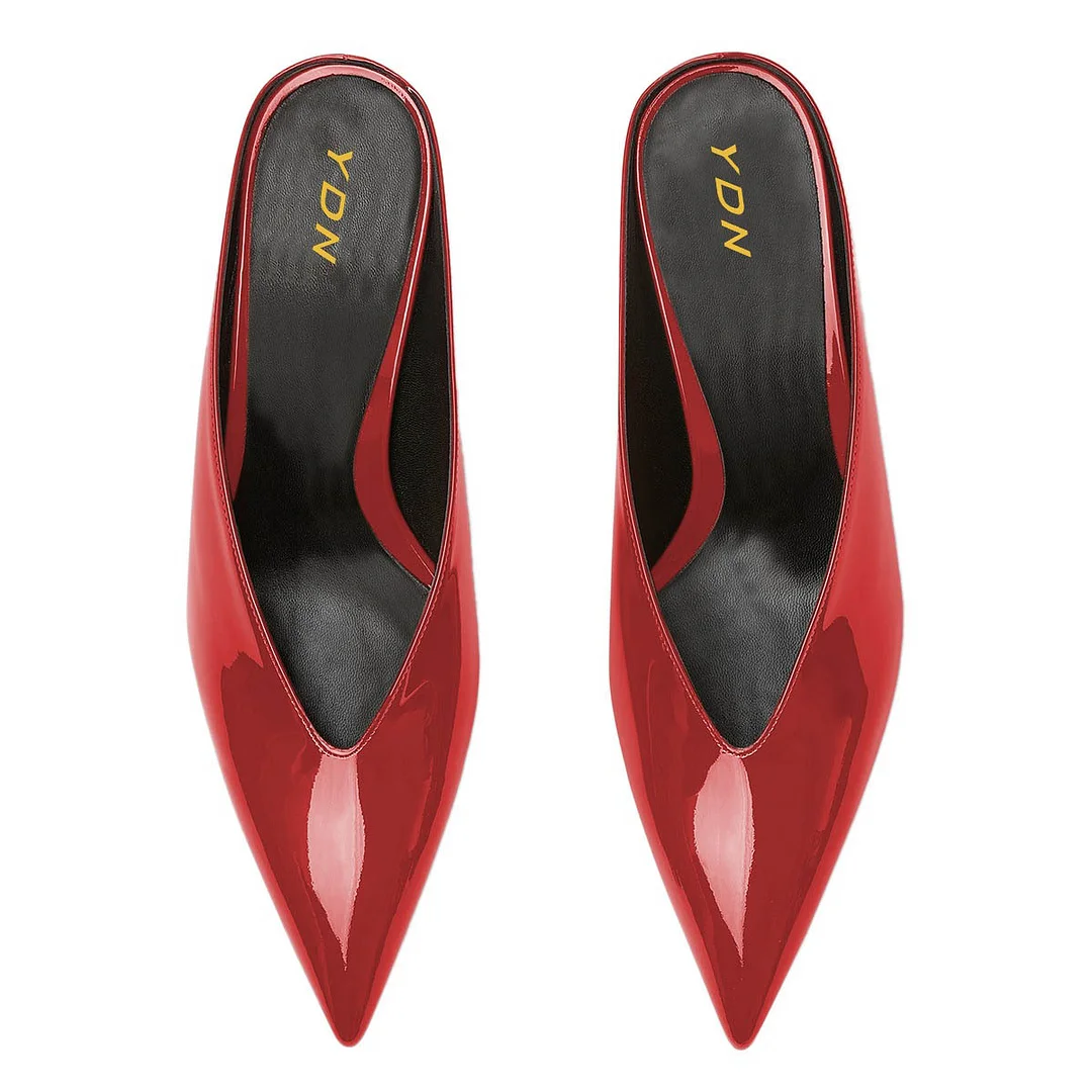 Elegant Red Pointed Toe Slip-On Mule Kitten Heels for Women