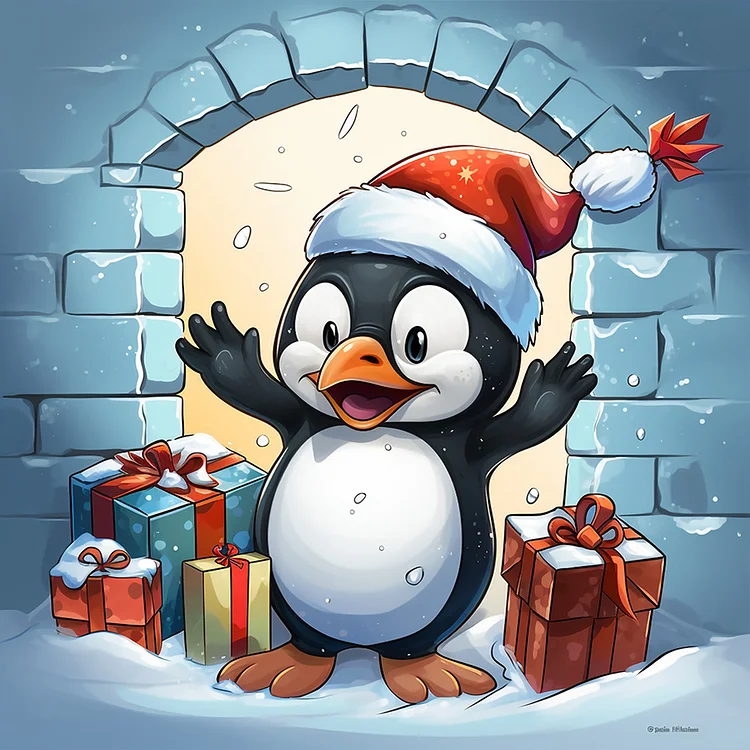 Penguin Giving Gift 30*30CM (Canvas) Full Round Drill Diamond Painting gbfke