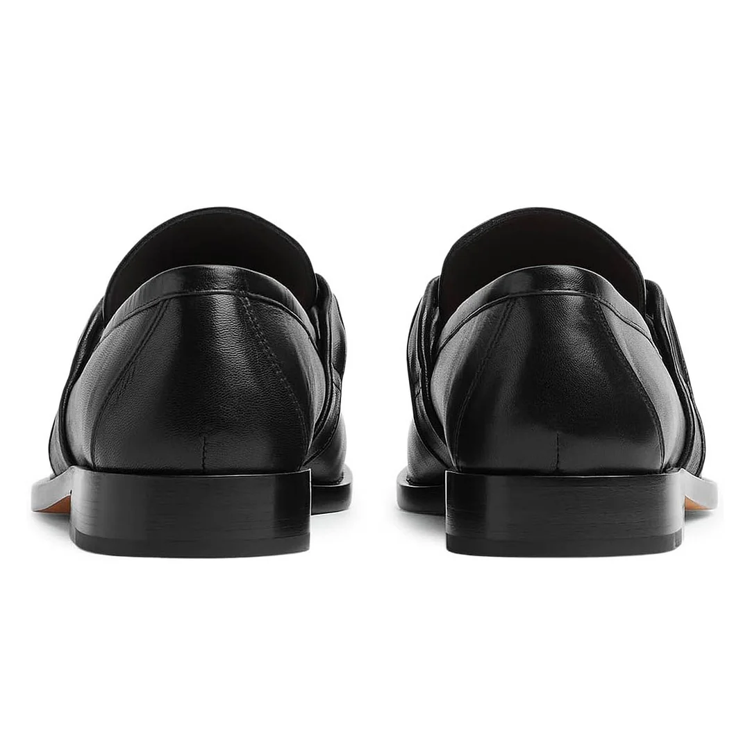 Black Vegan Leather Round Toe Flat Womens Loafers with Knot