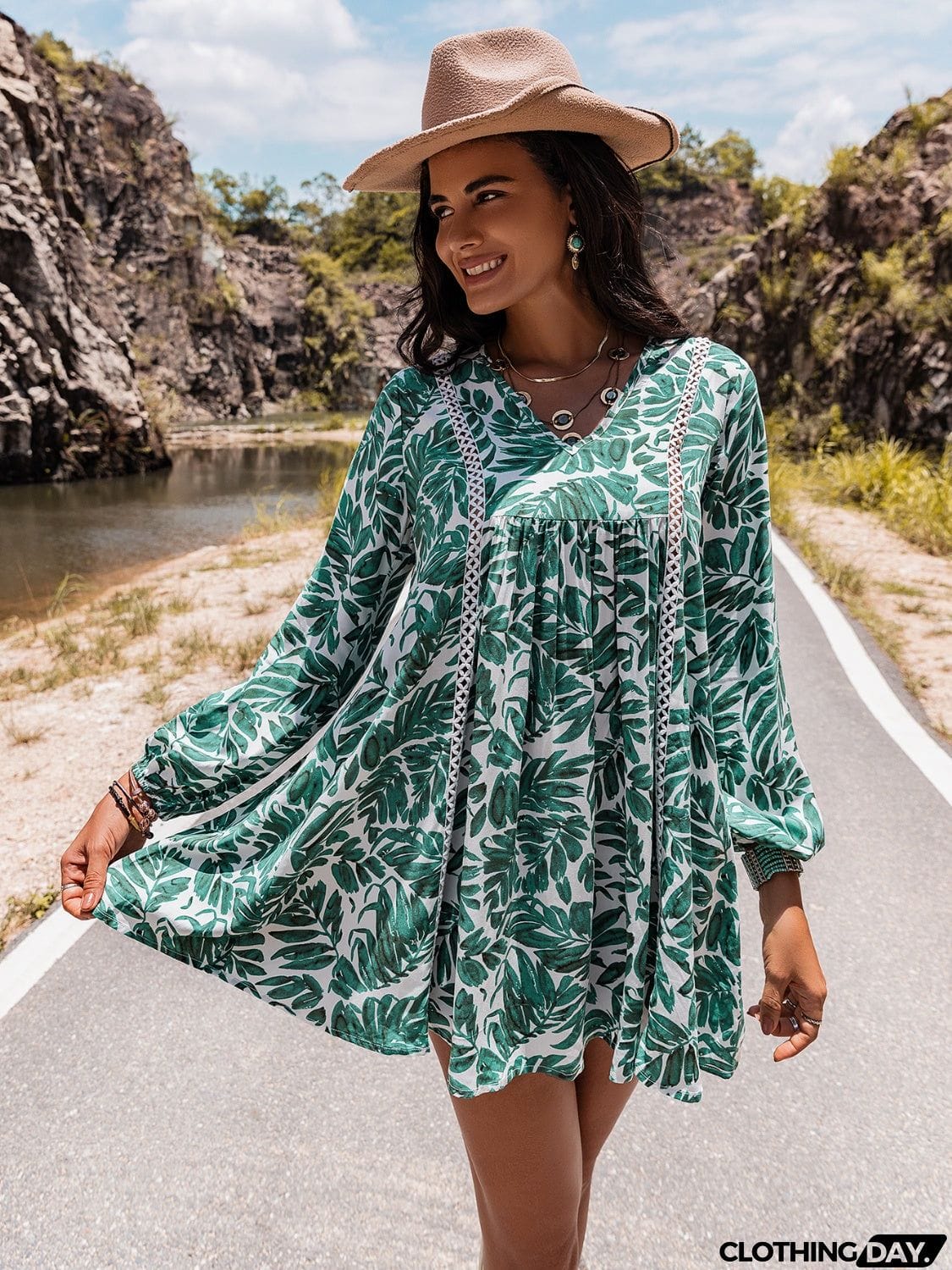 Long Sleeve V-Neck Mini Dress