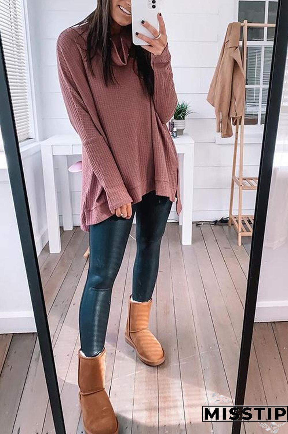 Cowl Neck Slit Sweater