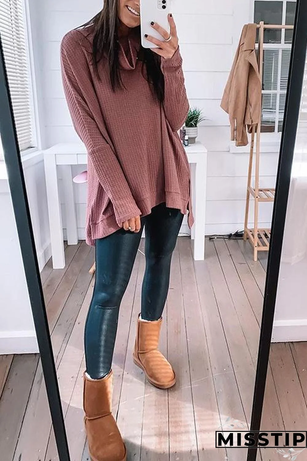Cowl Neck Slit Sweater