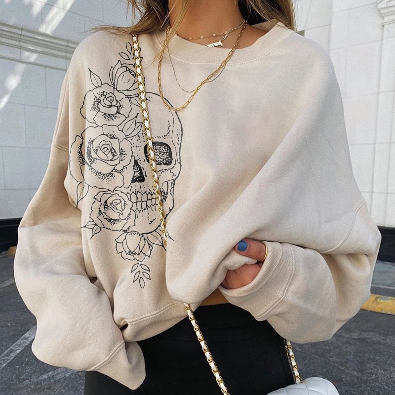 Minnieskull Beautiful rose skeleton printed designer cozy sweatshirt - Minnieskull