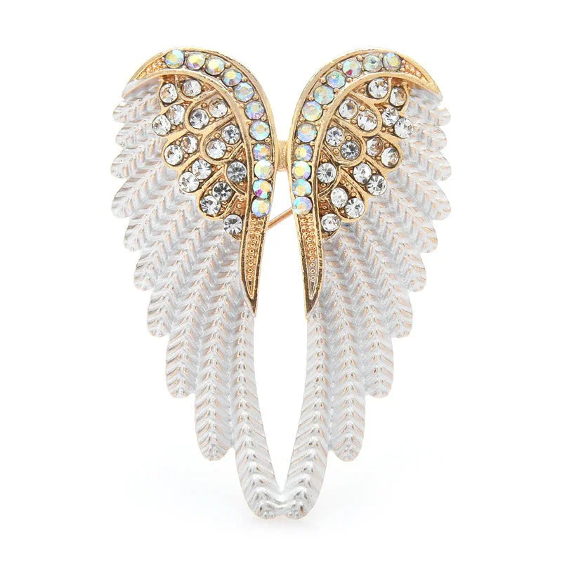 Majestic Rhinestone Feather Angel Wings Brooch Pins