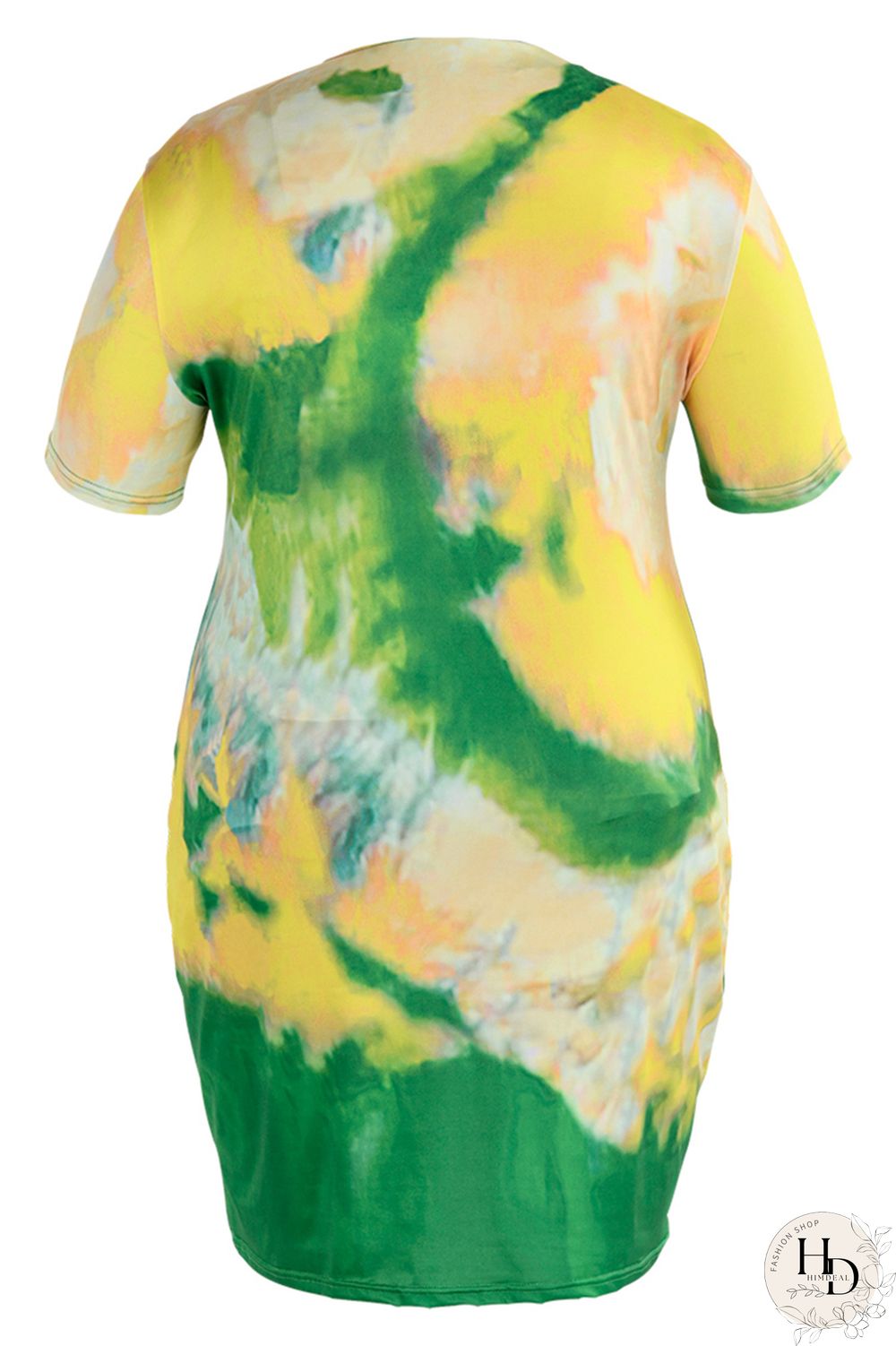 Orange Green Fashion Casual Letter Print Tie-dye O Neck Short Sleeve Dress Dresses