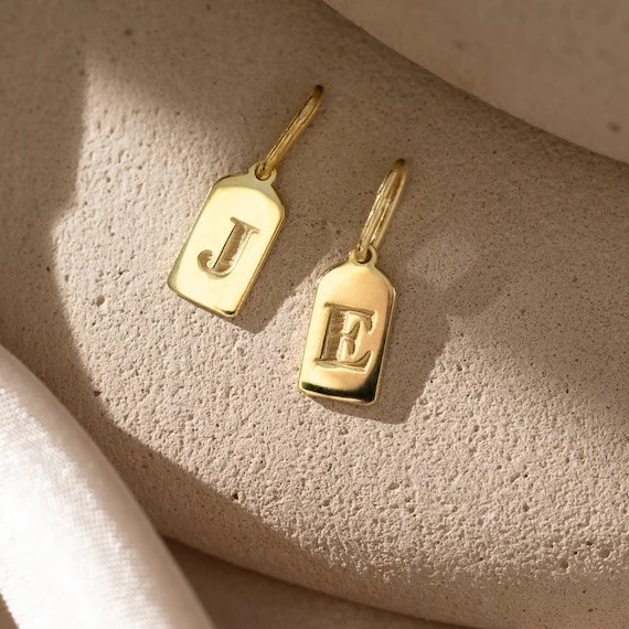 14k Solid Gold Initial Tag Charm Custom