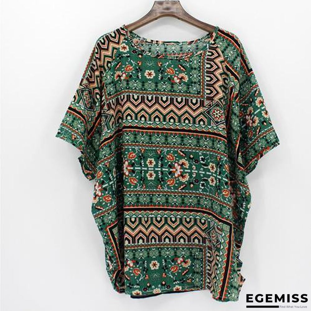 4XL Plus Size Women Batwing Casual Tops Tees Floral Print Cotton Linen Blouses | EGEMISS