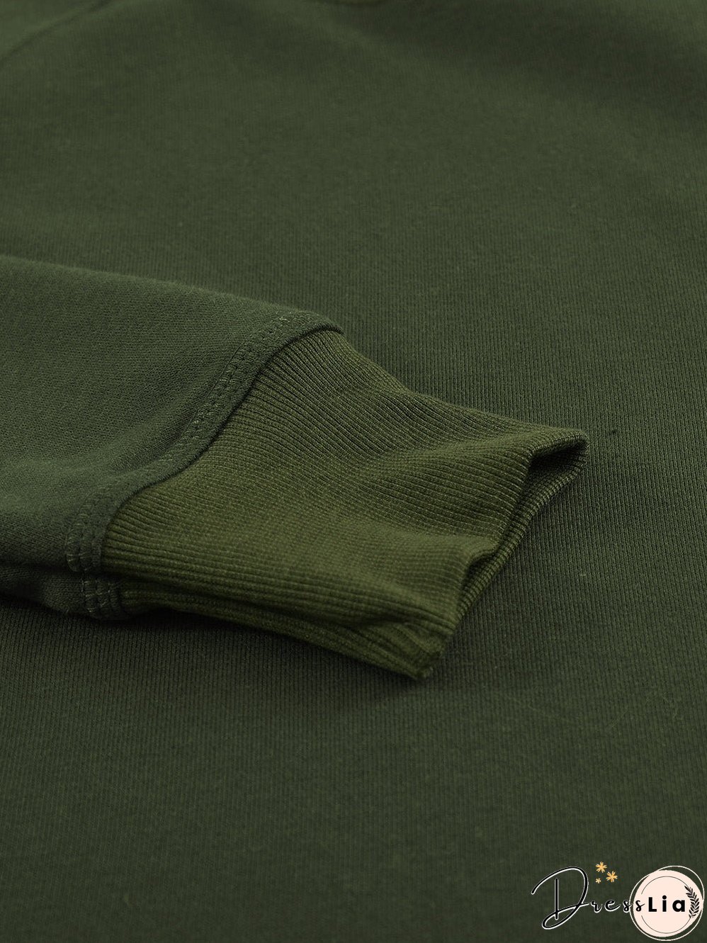 Green Crew Neck Long Sleeve Sweatshirt with Distressed Detail