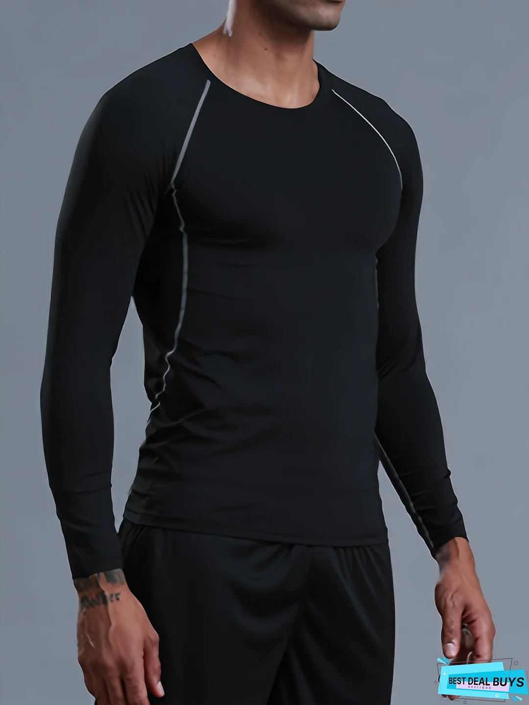 5 Pcs Mens High-Performance Solid Muscle Fit T-Shirts - Stretchy Crew Neck Long Sleeve Sports Tees for Active Fitness Enthusiasts - Moisture-Wicking, Quick-Drying, Four-Season Wear for Hiking, Jogging, Cycling, and Outdoor Activities