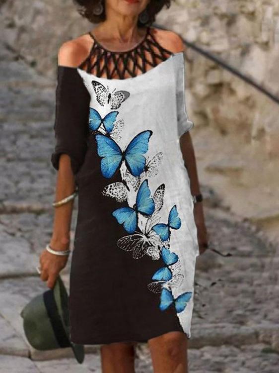 Women's Scoop Neck Short Sleeve Half Sleeve Printed Midi Dress