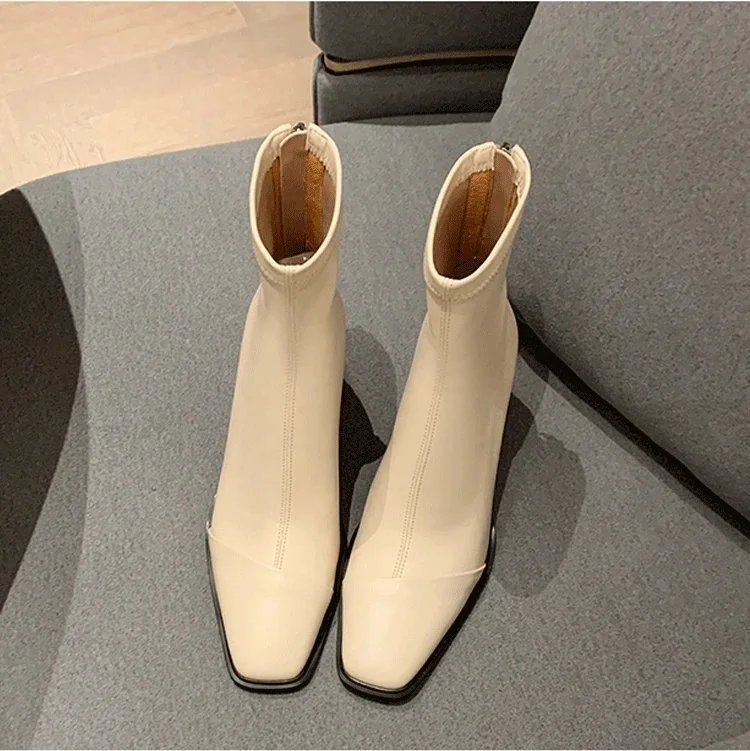 Yyvonne Women's Shoes Square Head Short Boots 2025 New Winter Korean Version Of High Heel And Thick Zipper Fashion Martin Boots