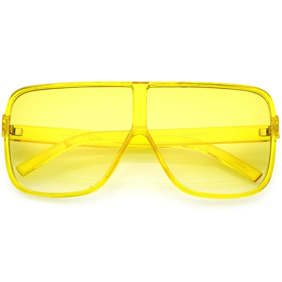 Oversize Translucent Square glasses Flat Top Color Tinted Lens 69mm