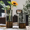Wooden Base Glass vases, Glass vases for Flowers, vases for Flowers, Ideal Gift for Friends and Family in The Bedroom and Living Room