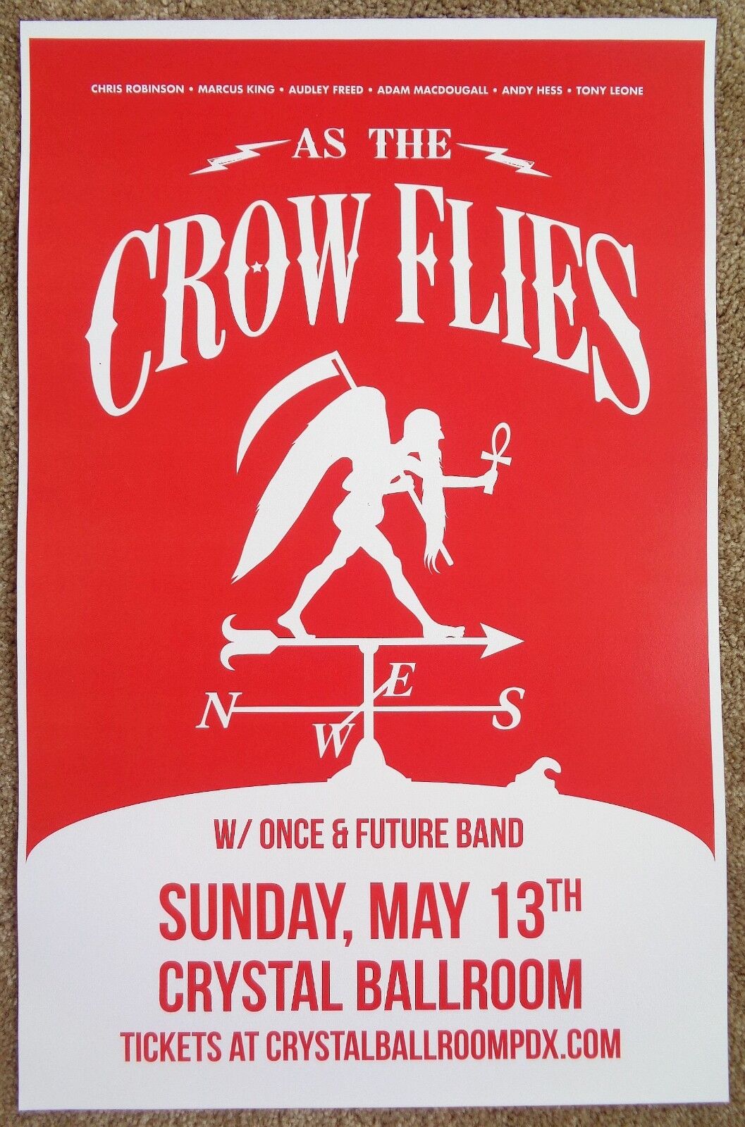 AS THE CROW FLIES 2018 Gig POSTER Portland Oregon BLACK CROWES Concert