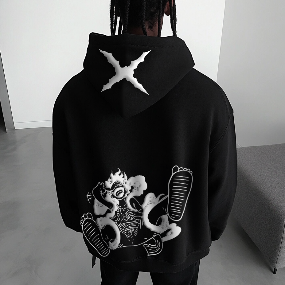 Oversized Puff Print Casual Hoodie Vintacrew