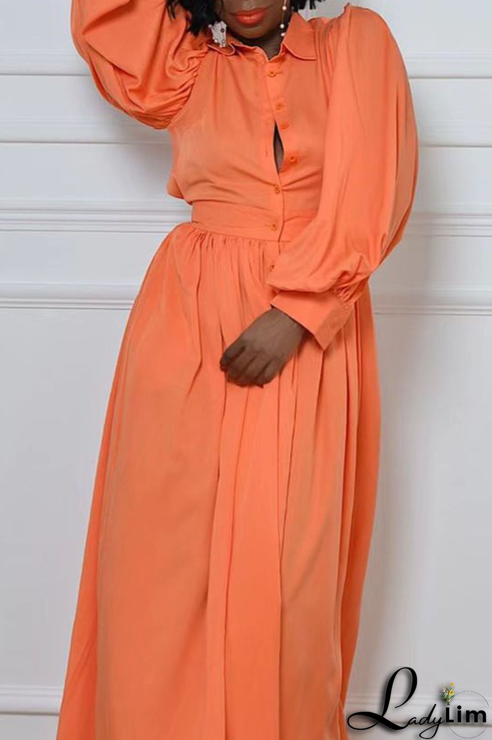 Tangerine Casual Elegant Solid Patchwork Buckle Turndown Collar Shirt Dress Dresses