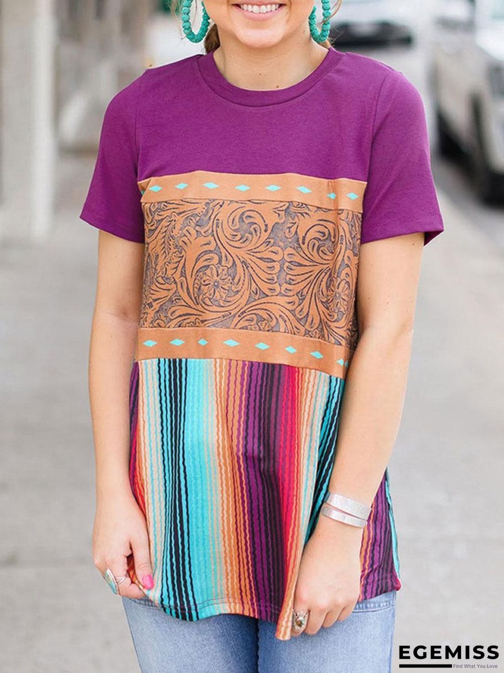 Color-blocked Casual Crew Neck T-shirt | EGEMISS