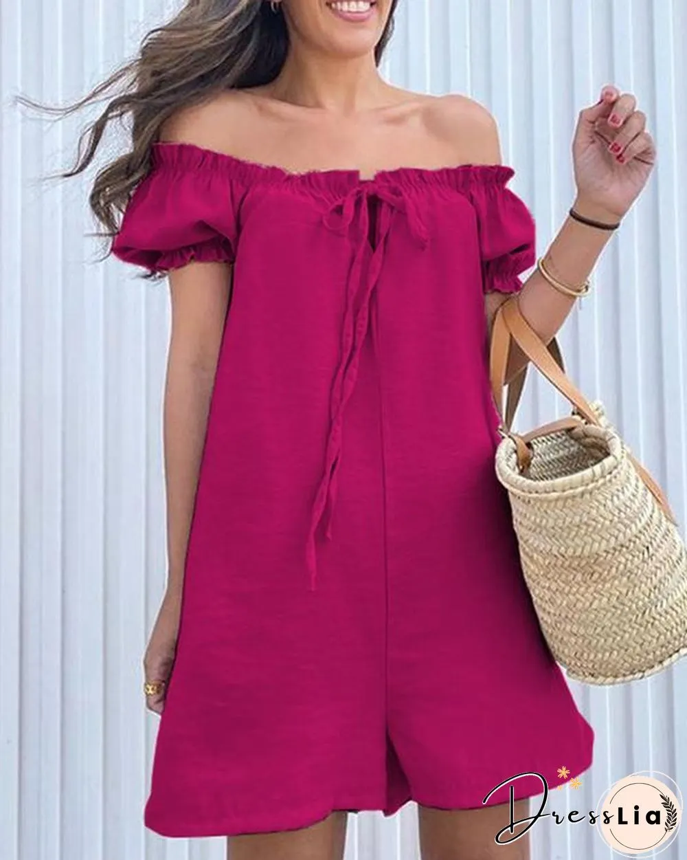 Drawstring Off Shoulder Romper