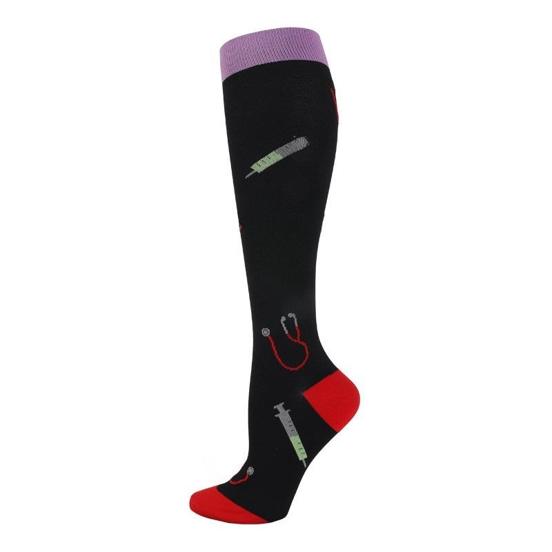 Compression Socks Calf Socks Printed Elastic Socks Sports Cycling Running Yoga Socks Men’s Long Tube Compression Socks Women