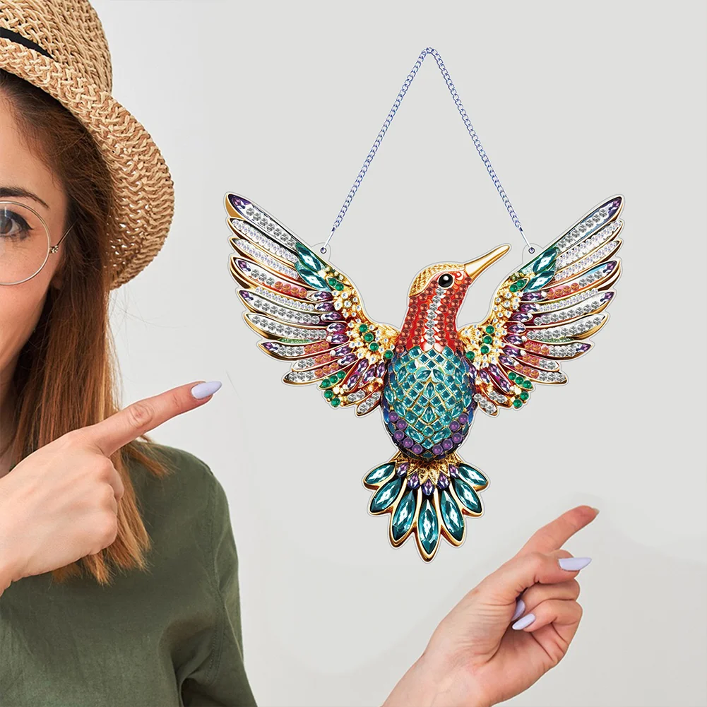 DIY Hummingbird Acrylic Single Side Special Shaped Diamond Painting Hanging Ornament