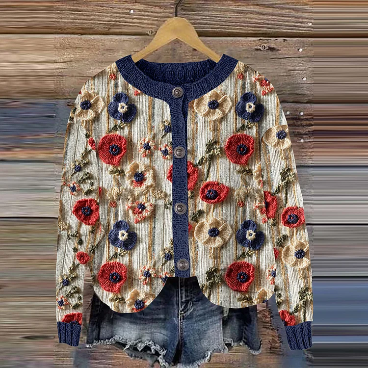 Utbros Vintage Botanical Floral Pattern Sweater Cardigan