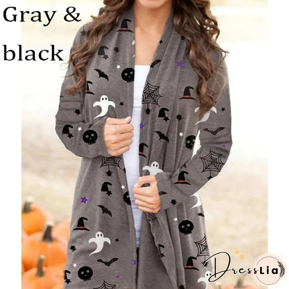 New trend Halloween women's coat digital printing loose long-sleeved sweater casual cardigan