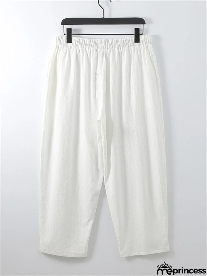 Solid Color Lightweight 2-Piece Outfit Button T-Shirt + Drawstring Waistband Cropped Pants