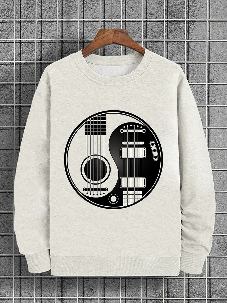 Men's Guitar Yin Yang Graphic Print Cotton Casual Sweatshirt