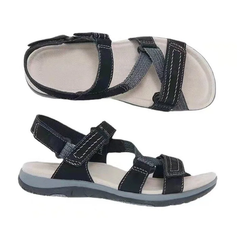 2021 New Summer Sandals Women Flat Ladies Comfortable Ankle Hollow Open Top Velcro Sandals Soft Sole Shoes Sandalias Mujer