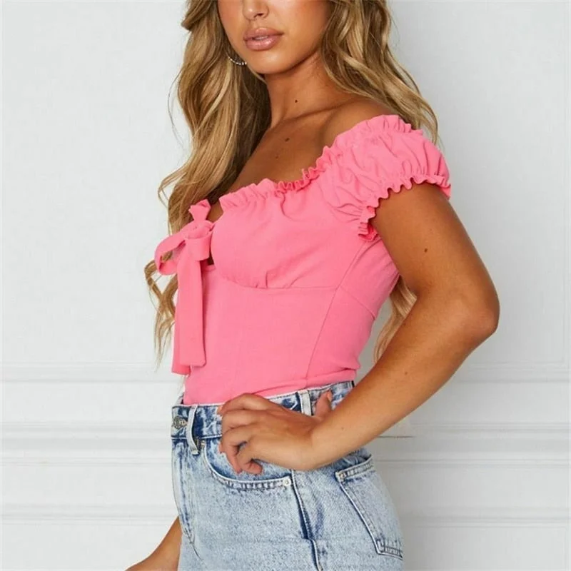 Women Summer Casual Off Shoulder Blouse New Lady Vintage Polka Dot Short Sleeve Shirt Slash Neck Blouses 2019