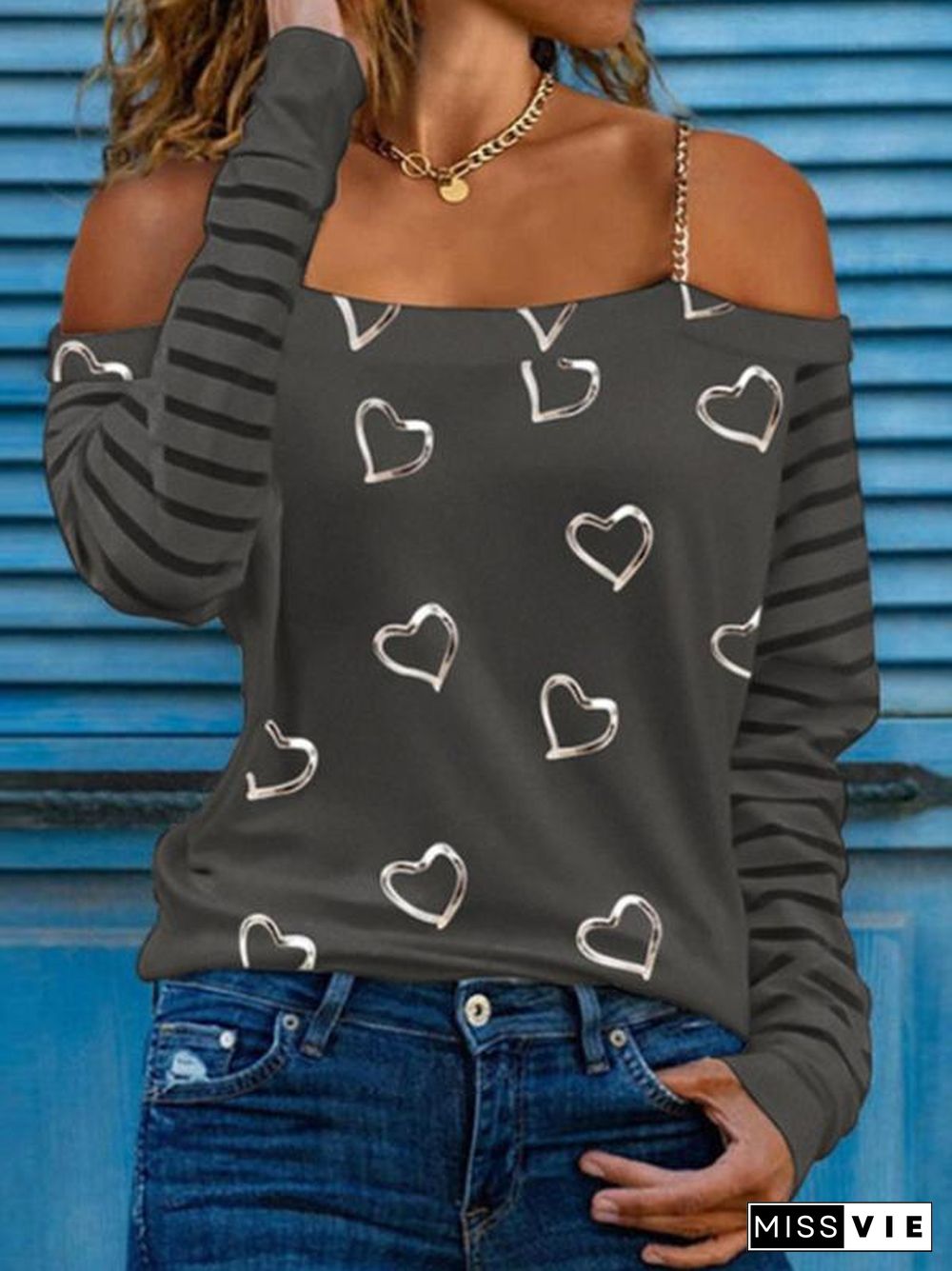 Heart Pattern Chain Shoulder Strap Top