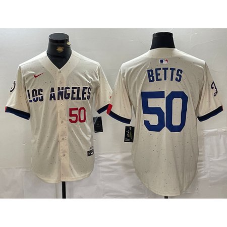 Men's Los Angeles Dodgers #50 Mookie Betts Cream Stitched Baseball Jersey JPFT