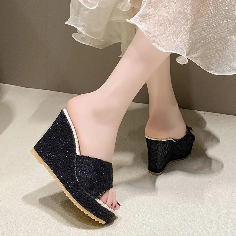 Yyvonne Large-Size Cool Slippers Women Summer New Slope With Fish Mouth Thick Words High And Cold Drag Woman Drag