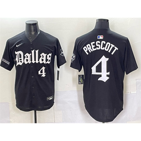 Men's Dallas Cowboys #4 Dak Prescott Black "Gothic Lone Star Edition" Limited Stitched Baseball Jersey