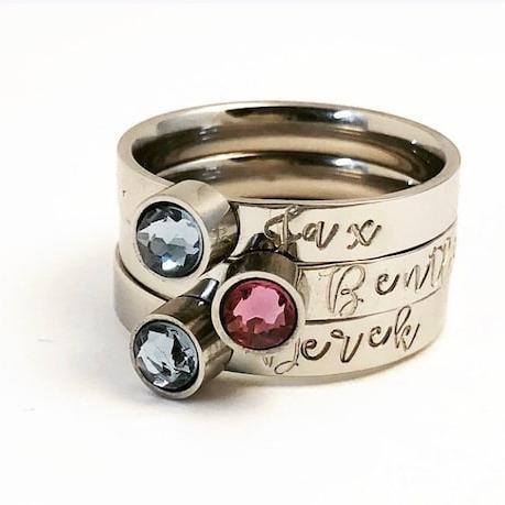 Stainless Steel Birthstone Ring ~ Hand Stamped Stacking Ring ~ Mama ...