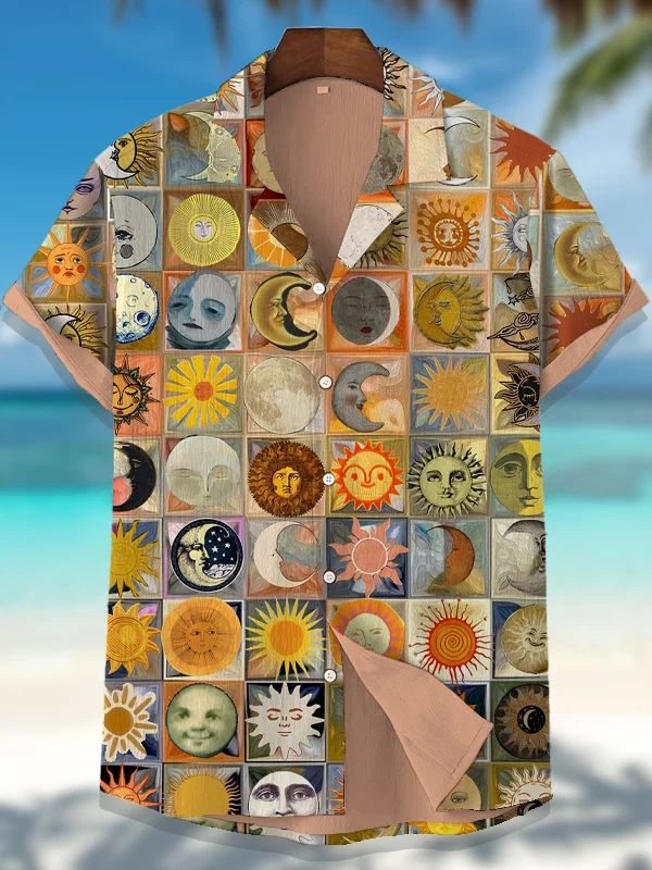 Men's Hippie Sun And Moon Art Print Shirt