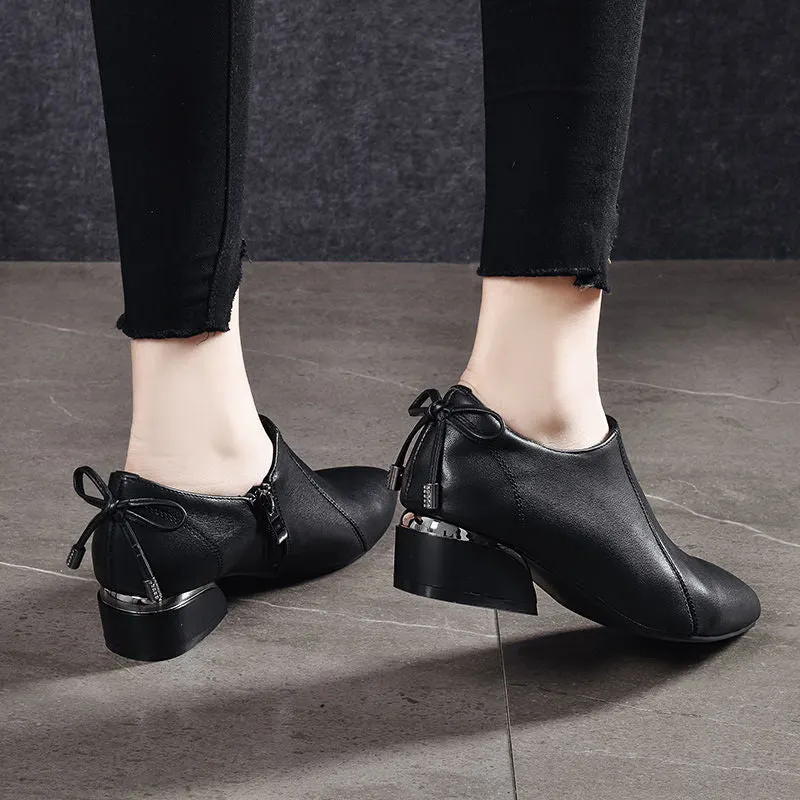 2021 Autumn Mid Heels,Women's Work Shoes,Block Heel,Pointed Toe Plush Pumps,Side Zip,Back Bowtie,BLACK,WINE-RED,Dropshipping