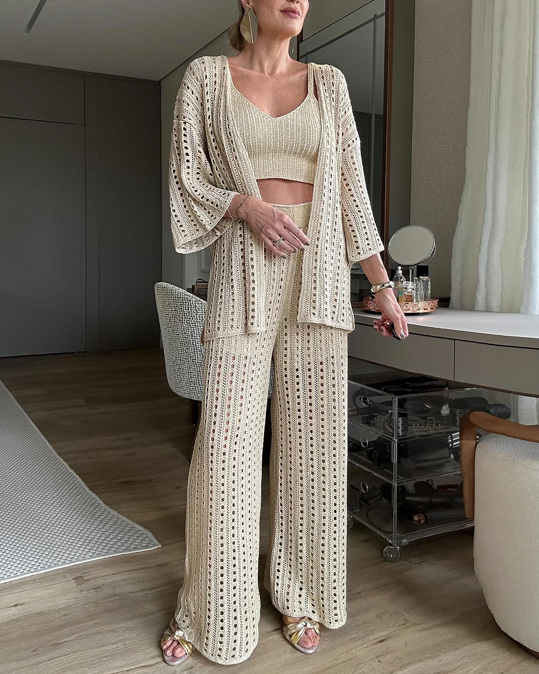 Women' Hollow Casual Vacation Three Piece Suit