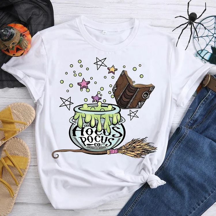 Hocus Pocus -Halloween Round Neck T-shirt-0019124