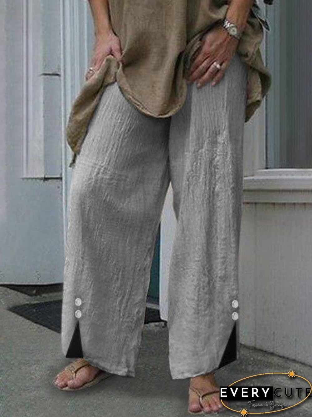 Women'S Pants Loose Solid Button Slit Pants