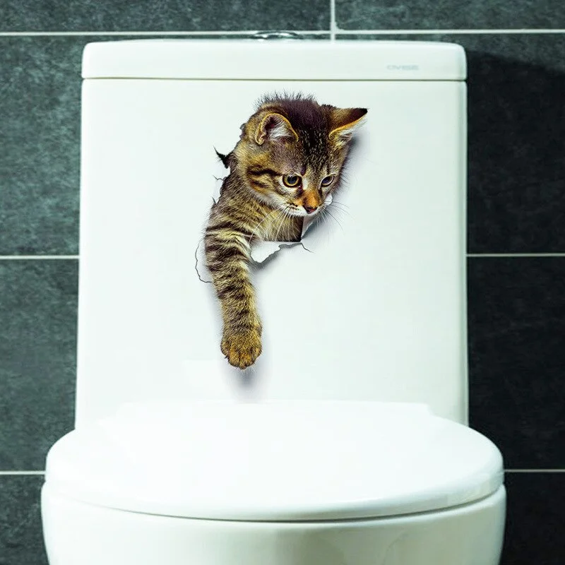 Cartoon Animal 3d Toilet Stickers on The Toilet Seat Cute Cats PVC Wall Sticker Bathroom Refrigerator Door Decor Stickers Decals
