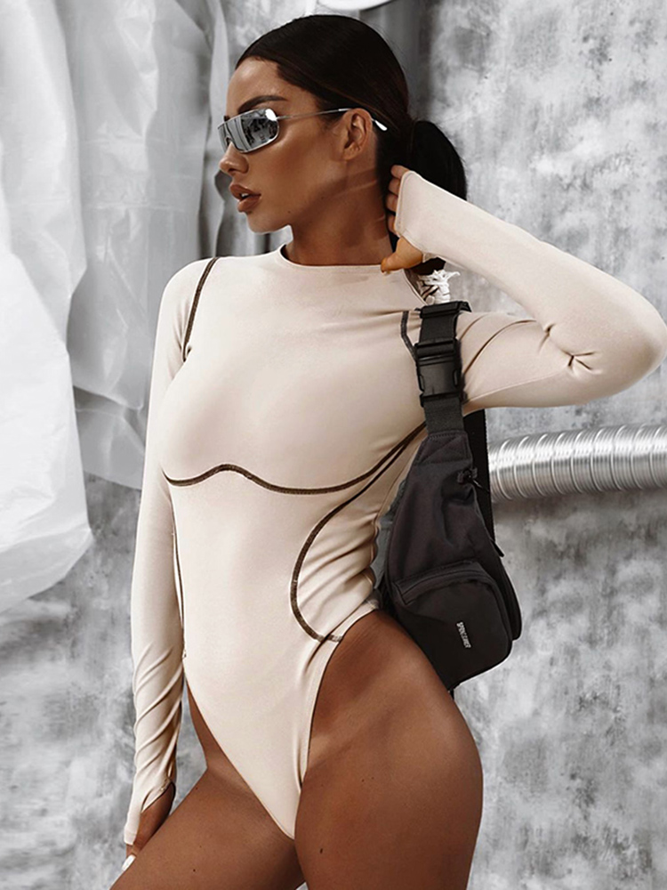 Hugcitar Long Sleeve Striped Line Patchwork Sexy Bodycon Skinny Playsuit  Autumn Winter Female Streetwear Exercise Romper
