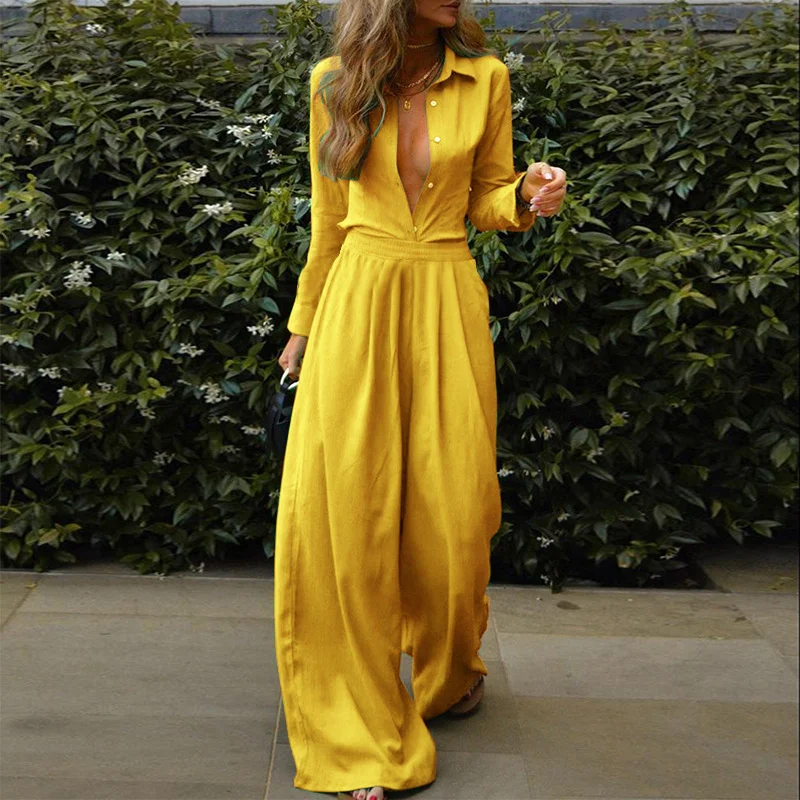 Toloer Toloer Spot 2024 Women's Autumn And Winter Fashion Temperament Solid Color Shirt Slacks Suit Two Sets-Outfit Ideas
